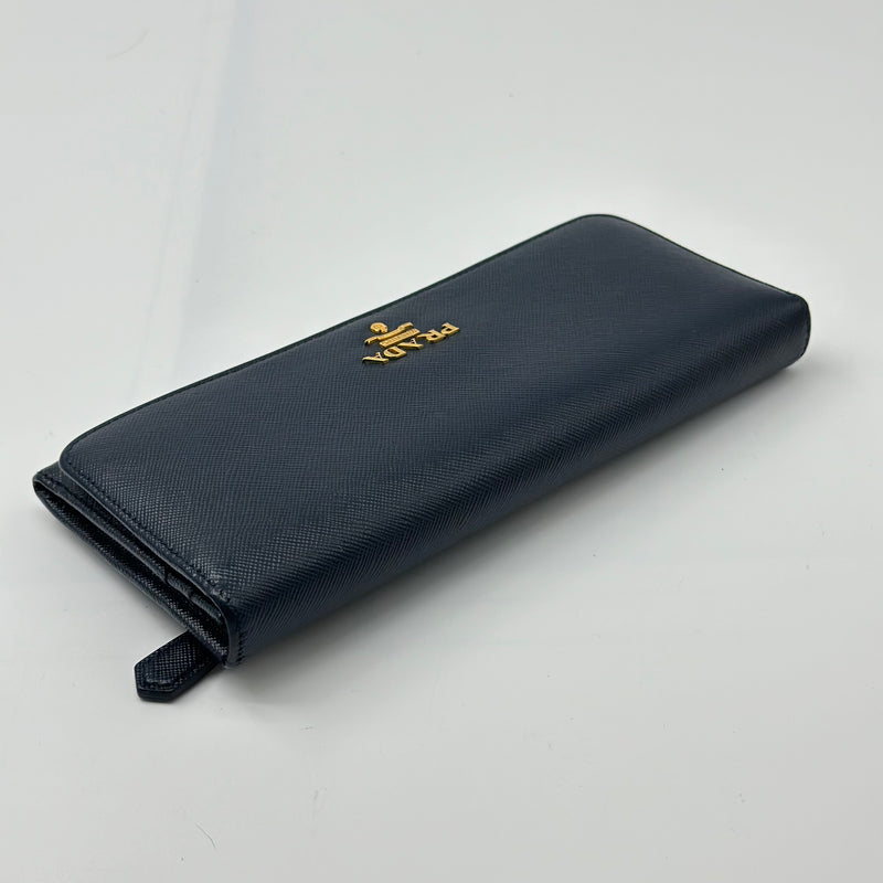 PRADA Baltic Blue Large Saffiano Leather Wallet