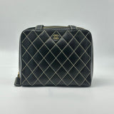 CHANEL Wild Stitch Coco Mark Tote Bag Handbag Leather Black