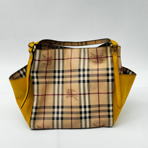 BURBERRY Haymarket Check Small Canterbury Tote Gold Freesia