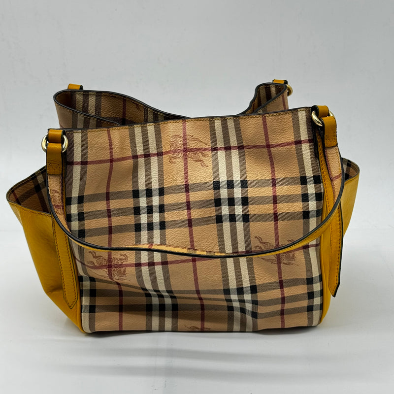 BURBERRY Haymarket Check Small Canterbury Tote Gold Freesia