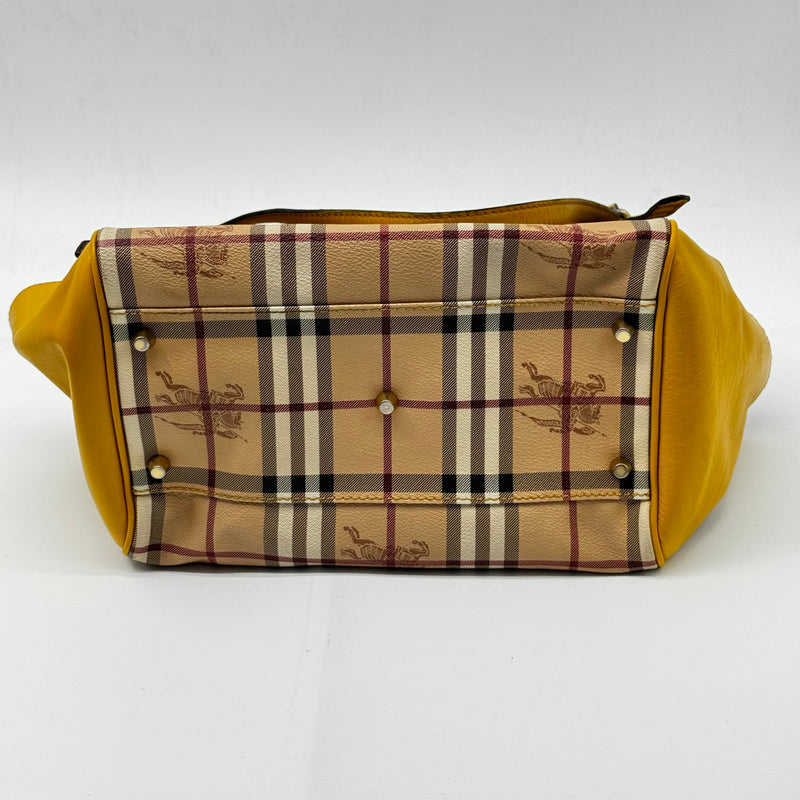 BURBERRY Haymarket Check Small Canterbury Tote Gold Freesia