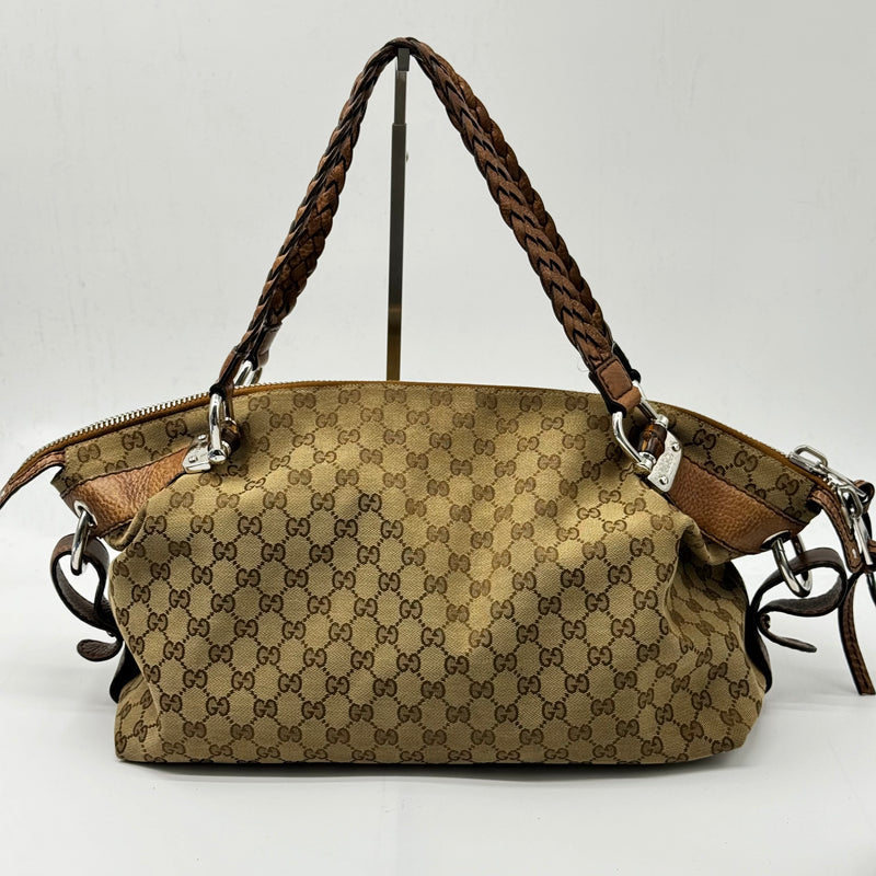 Gucci Beige GG Canvas Medium Bamboo Bar Tote Bag