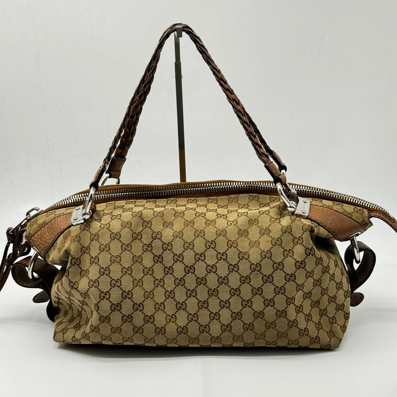 Gucci Beige GG Canvas Medium Bamboo Bar Tote Bag