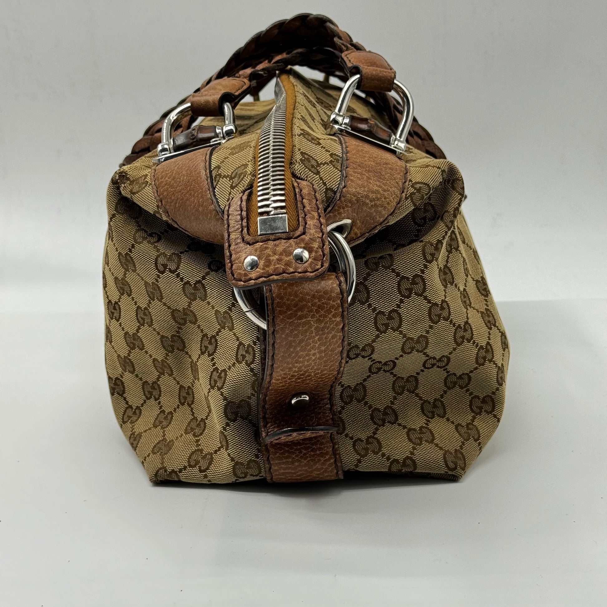 Gucci Beige GG Canvas Medium Bamboo Bar Tote Bag