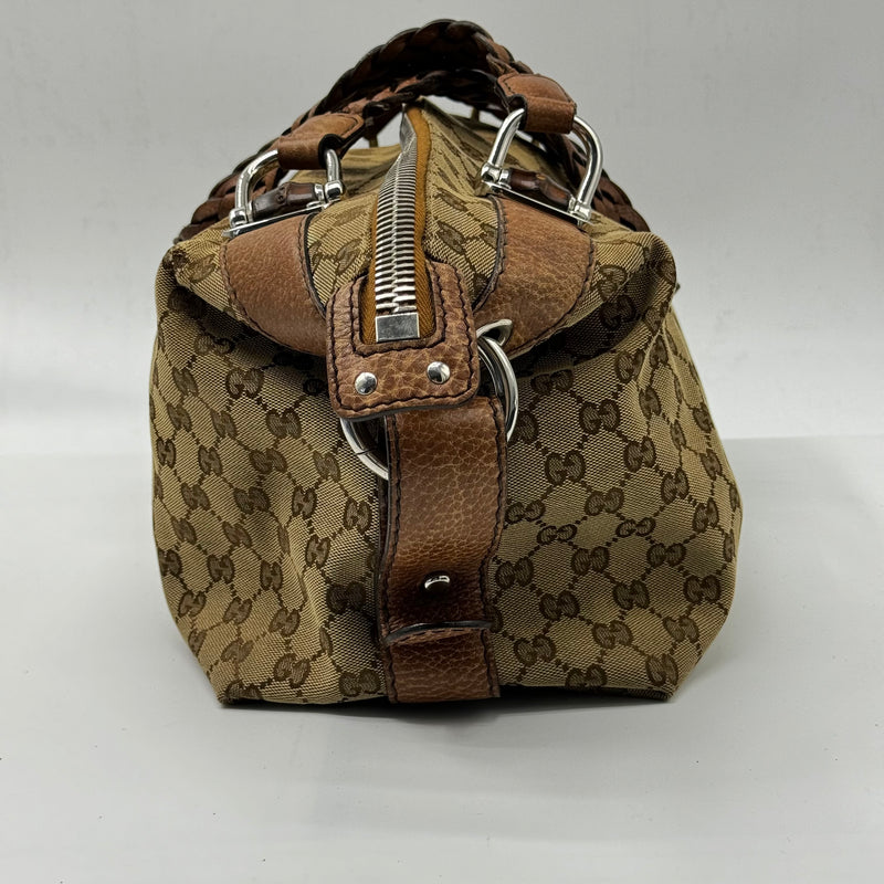 Gucci Beige GG Canvas Medium Bamboo Bar Tote Bag