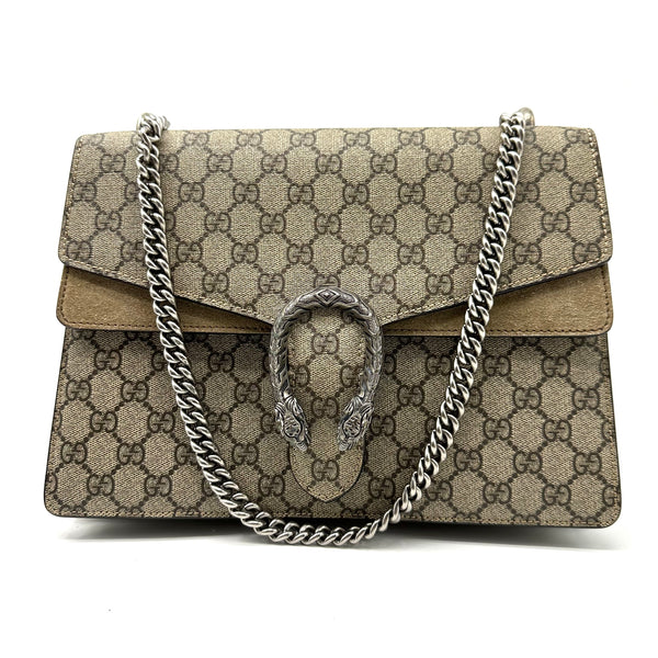 GUCCI  GG Supreme Monogram Medium Dionysus Shoulder Bag Taupe