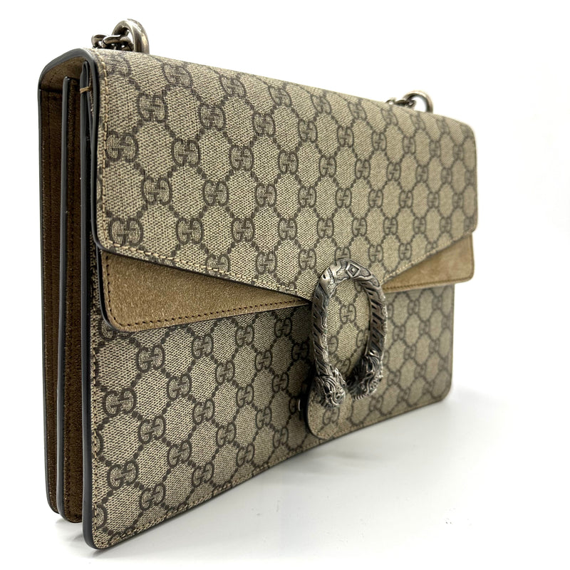 GUCCI  GG Supreme Monogram Medium Dionysus Shoulder Bag Taupe