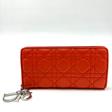 CHRISTIAN DIOR Lambskin Cannage Lady Dior Voyageur Wallet Geranium