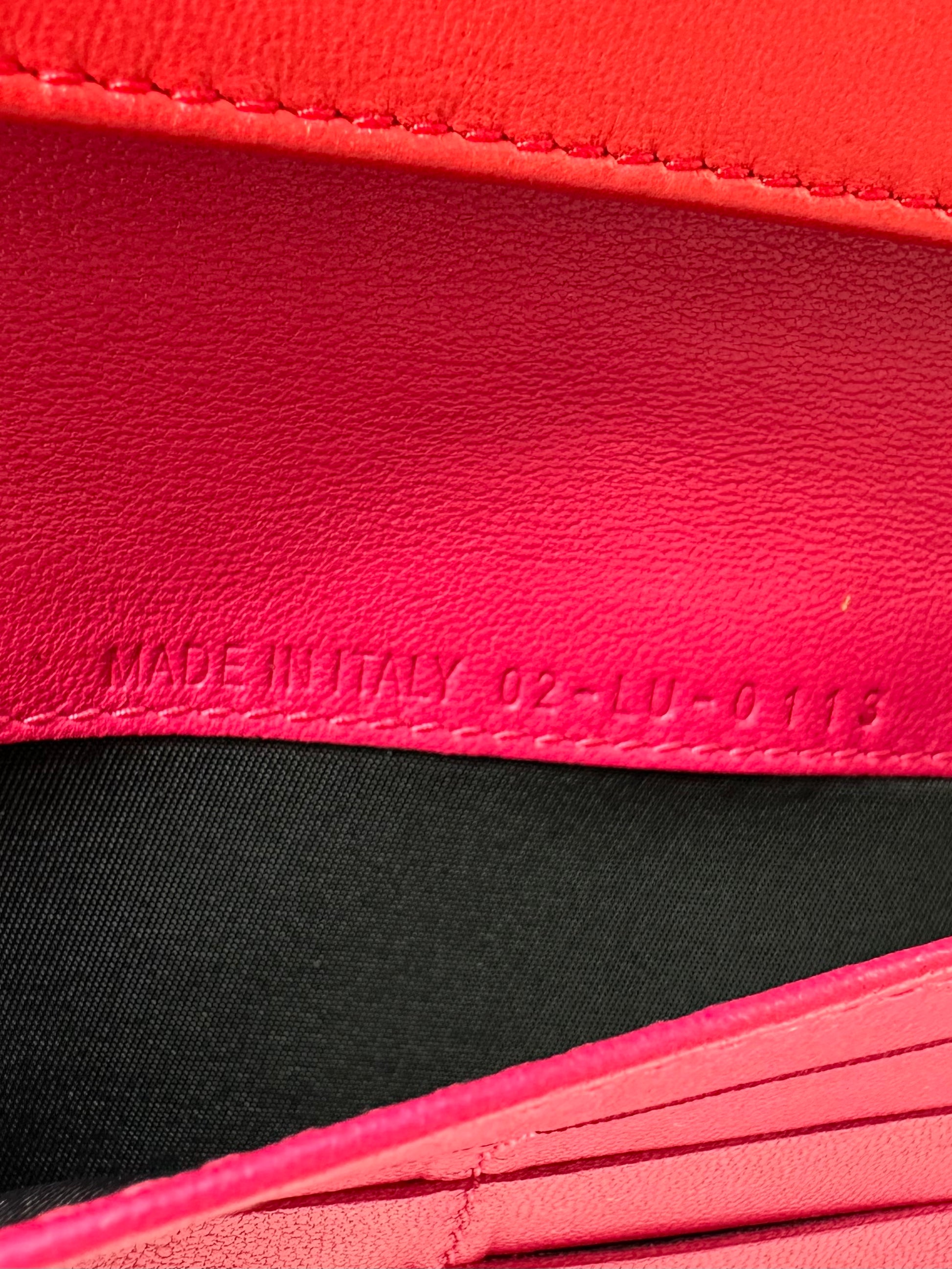 CHRISTIAN DIOR Lambskin Cannage Lady Dior Voyageur Wallet Geranium
