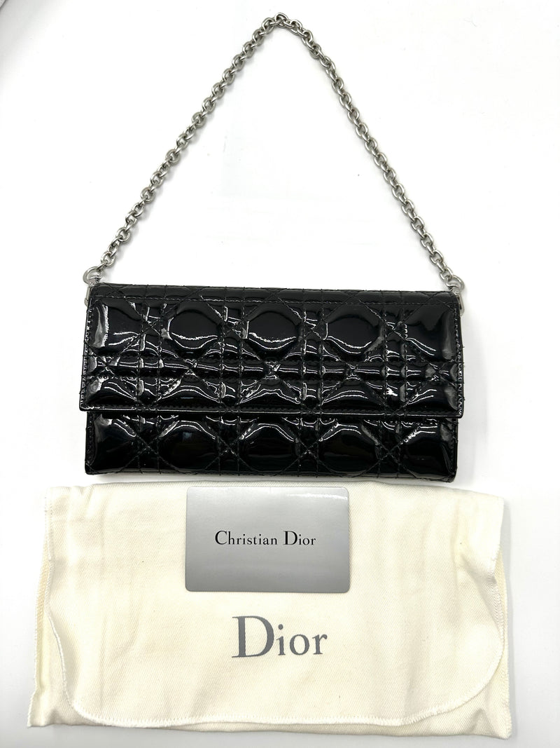 Dior Rendezvous Short Chain Wallet Cannage Quilt Patant