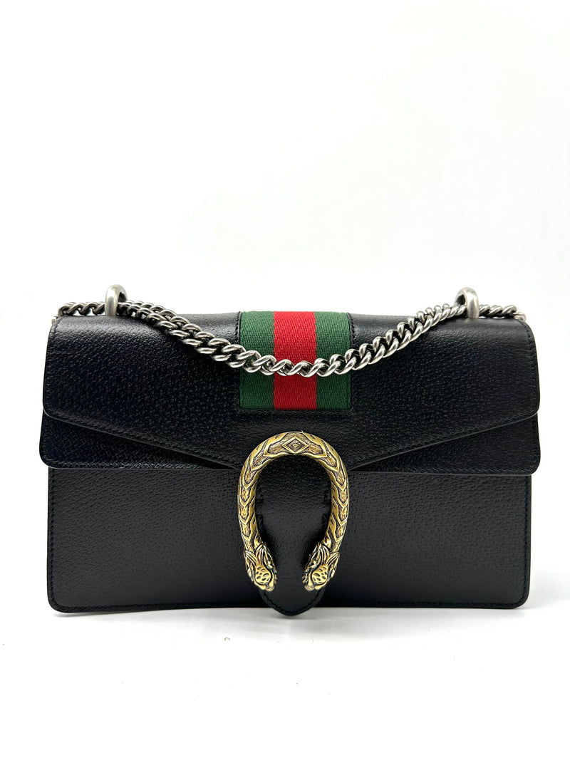 GUCCI  Calfskin Web Small Dionysus Shoulder Bag Black