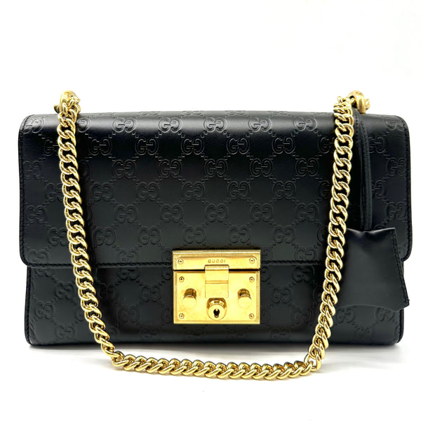 GUCCI Padlock Leather Handbag/Black