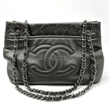 CHANEL  Metallic Caviar Quilted CC Timeless Tote Dark Silver