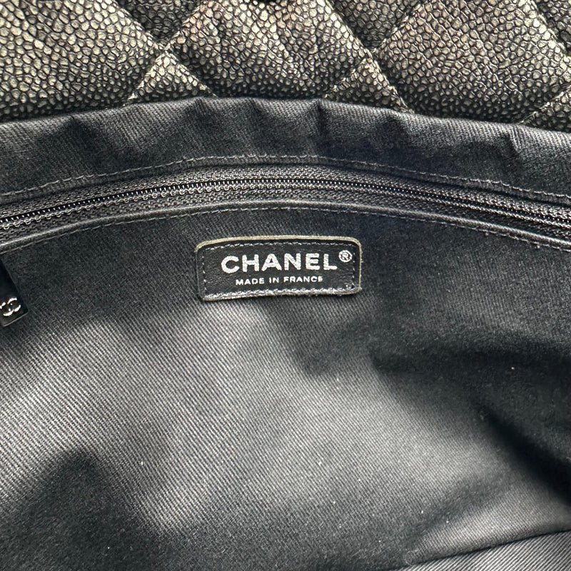 CHANEL  Metallic Caviar Quilted CC Timeless Tote Dark Silver