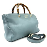 GUCCI  Pebbled Calfskin Medium Bamboo Shopper Tote Light Blue