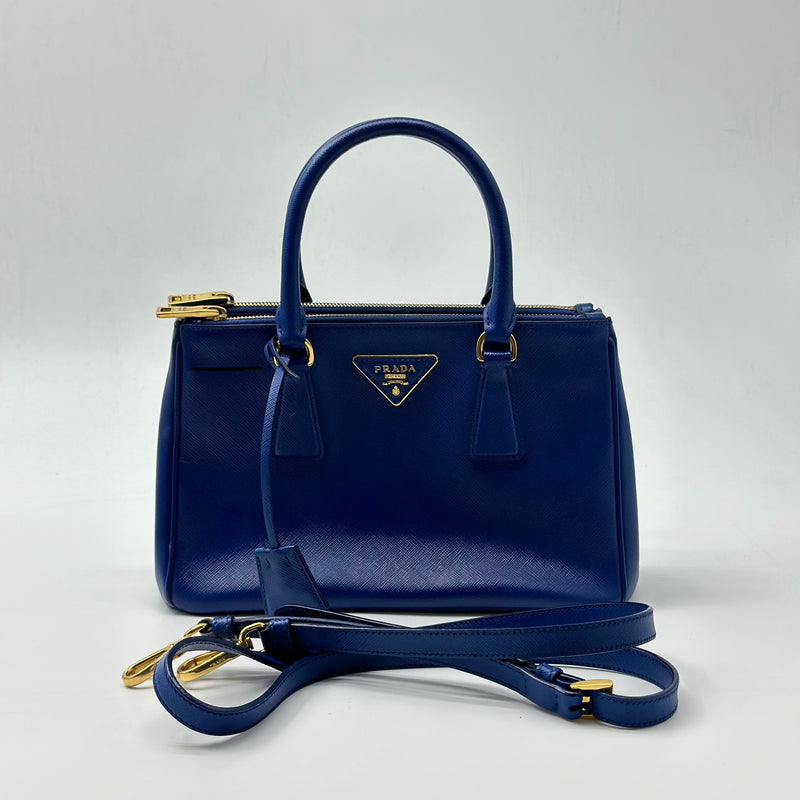 PRADA Saffiano Small Galleria Double Zip Tote Bluette