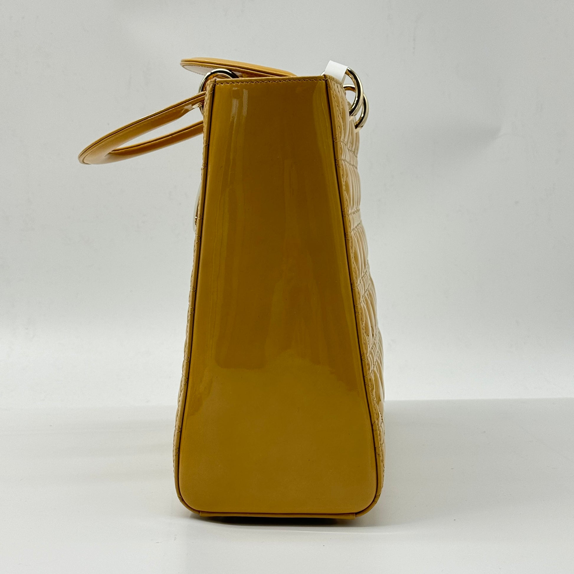 CHRISTIAN DIOR Patent Cannage Medium Lady Dior Beige