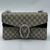 GUCCI  GG Supreme Monogram Suede Crystal Small Dionysus Shoulder Bag Beige Ebony Blac