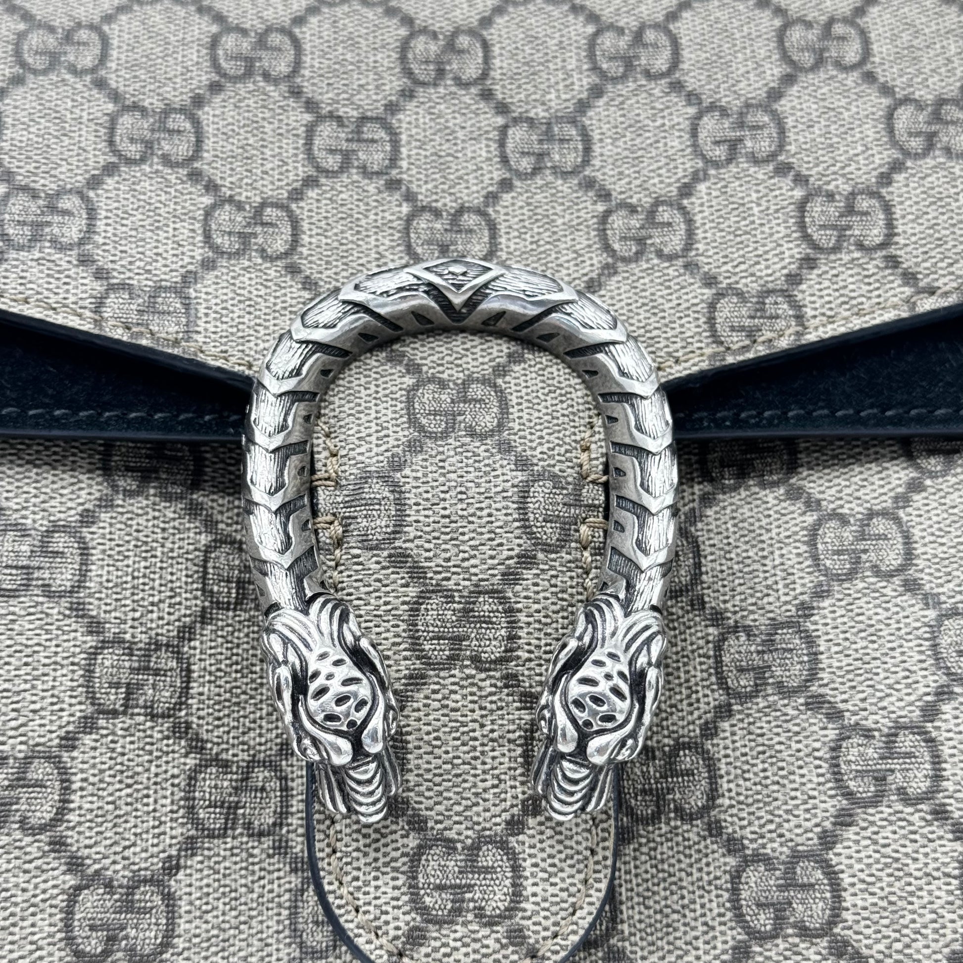 GUCCI  GG Supreme Monogram Suede Crystal Small Dionysus Shoulder Bag Beige Ebony Blac