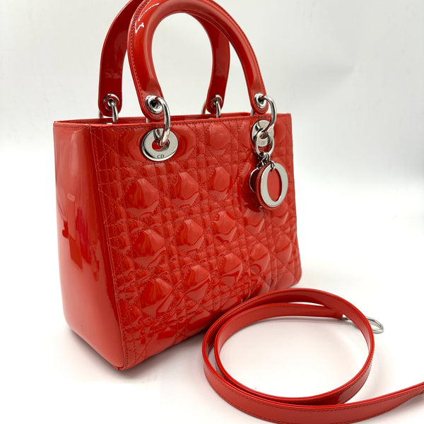 Lady Dior Bag Cannage Quilt Patent Medium