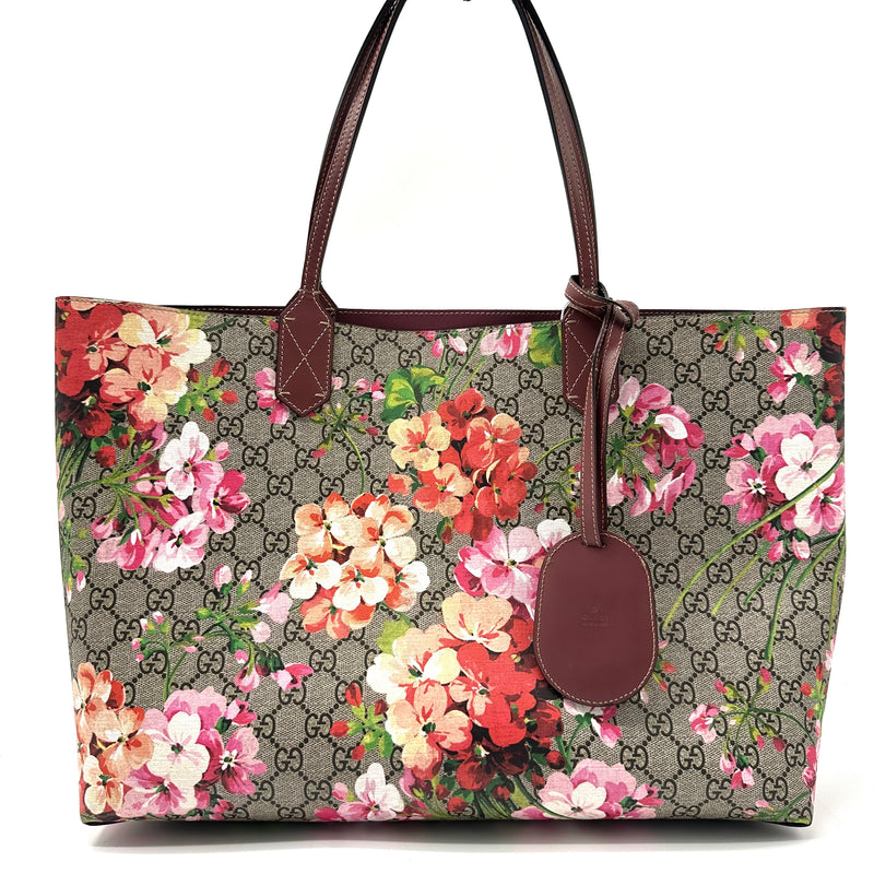 Reversible Tote Blooms GG Print Leather Medium