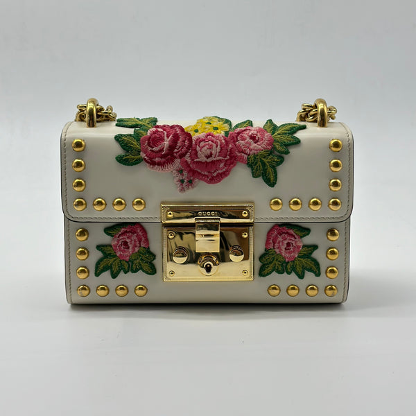 Embroidered Studded Small GG Padlock Shoulder Bag