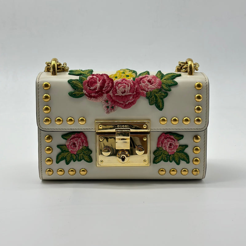 Embroidered Studded Small GG Padlock Shoulder Bag