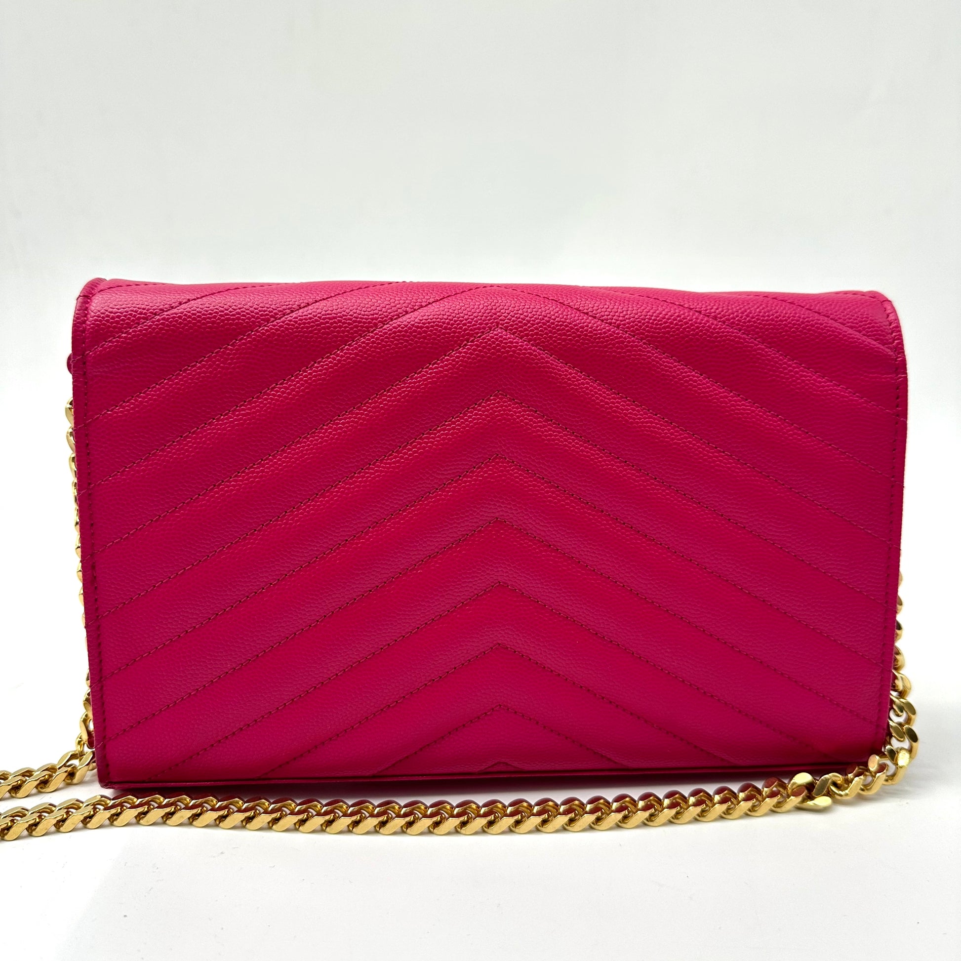 SAINT LAURENT Grain De Poudre Matelassé Chevron Monogram Envelope Chain Wallet