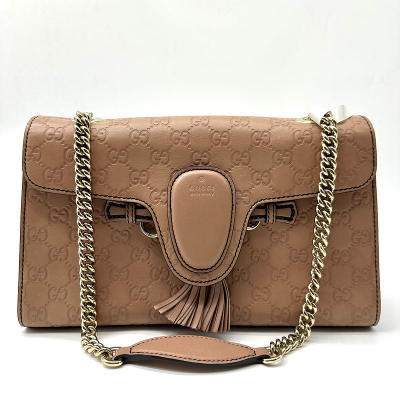 Gucci Light Brown Guccissima Leather Large Emily Chain Shoulder Bag