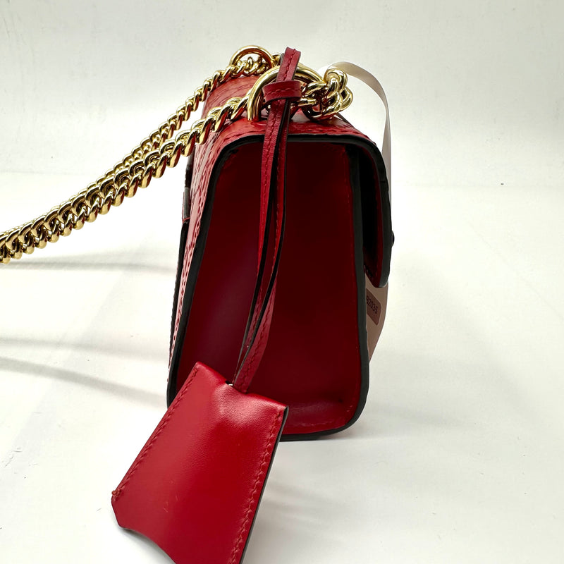 GUCCI  Guccissima Small Padlock Shoulder Bag Hibiscus Red