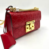 GUCCI  Guccissima Small Padlock Shoulder Bag Hibiscus Red