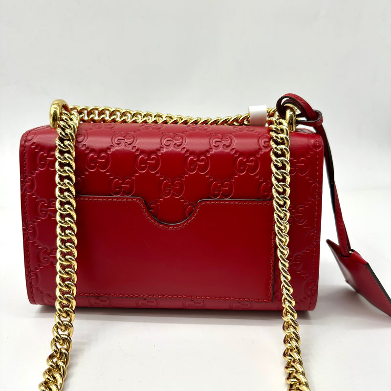 GUCCI  Guccissima Small Padlock Shoulder Bag Hibiscus Red