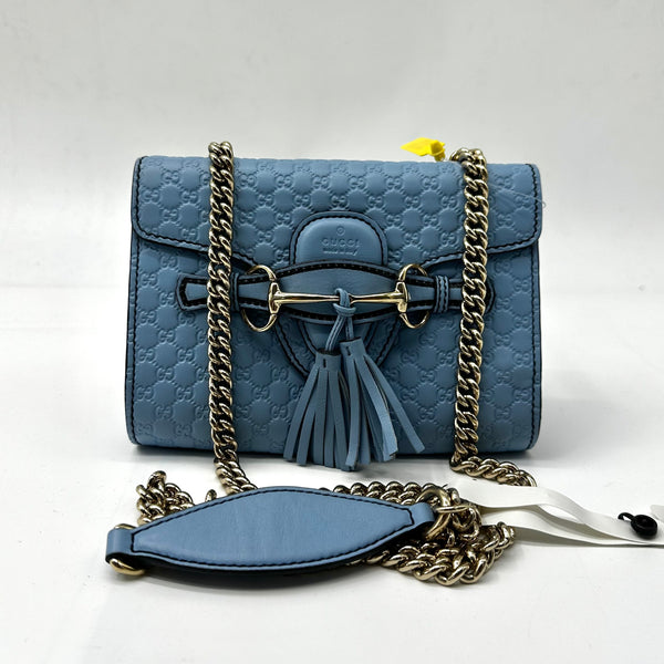 Gucci Light Blue Microguccissima Leather Mini Emily Chain Shoulder Bag