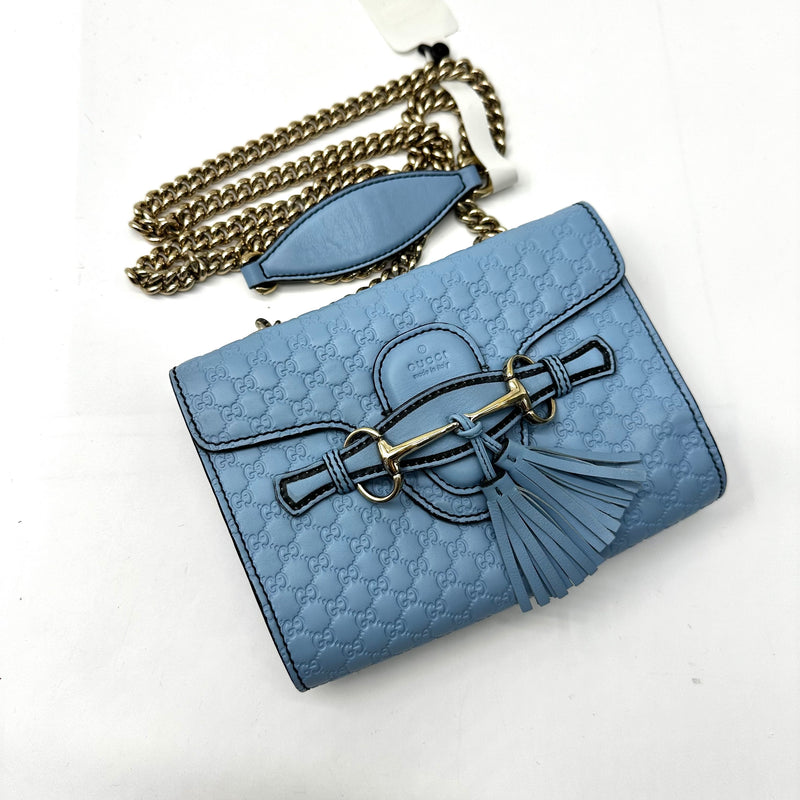 Gucci Light Blue Microguccissima Leather Mini Emily Chain Shoulder Bag