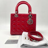 CHRISTIAN DIOR  Patent Cannage Medium Lady Dior Red