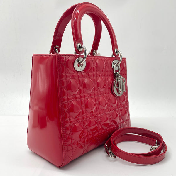 CHRISTIAN DIOR  Patent Cannage Medium Lady Dior Red