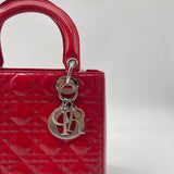 CHRISTIAN DIOR  Patent Cannage Medium Lady Dior Red