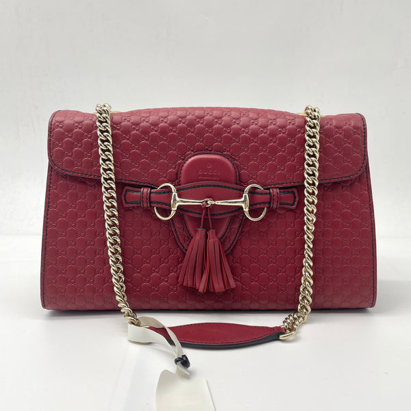 GUCCI Microgucci Shima Shoulder Bag Leather Red