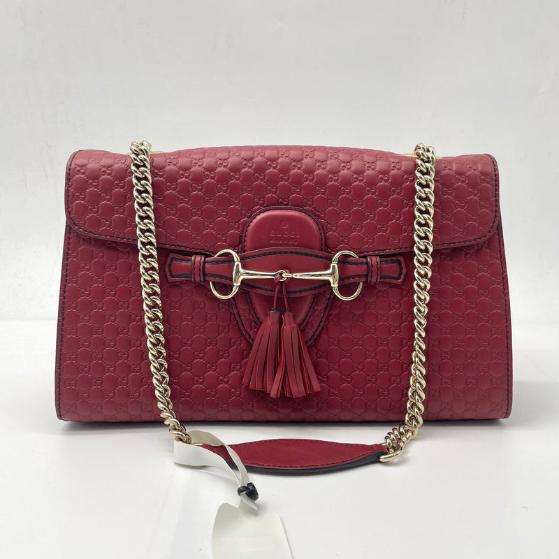 GUCCI Microgucci Shima Shoulder Bag Leather Red