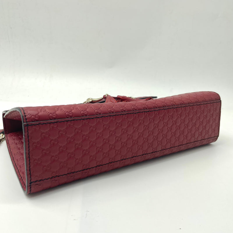 GUCCI Microgucci Shima Shoulder Bag Leather Red