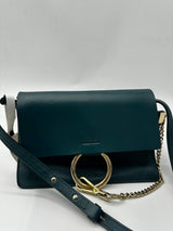 Chloe  Suede Calfskin Small Faye Shoulder Bag Majolica Blue