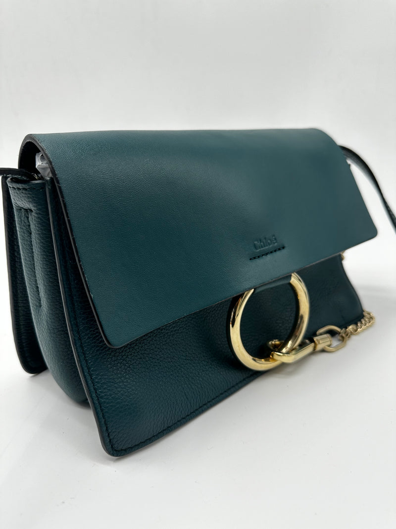 Chloe  Suede Calfskin Small Faye Shoulder Bag Majolica Blue