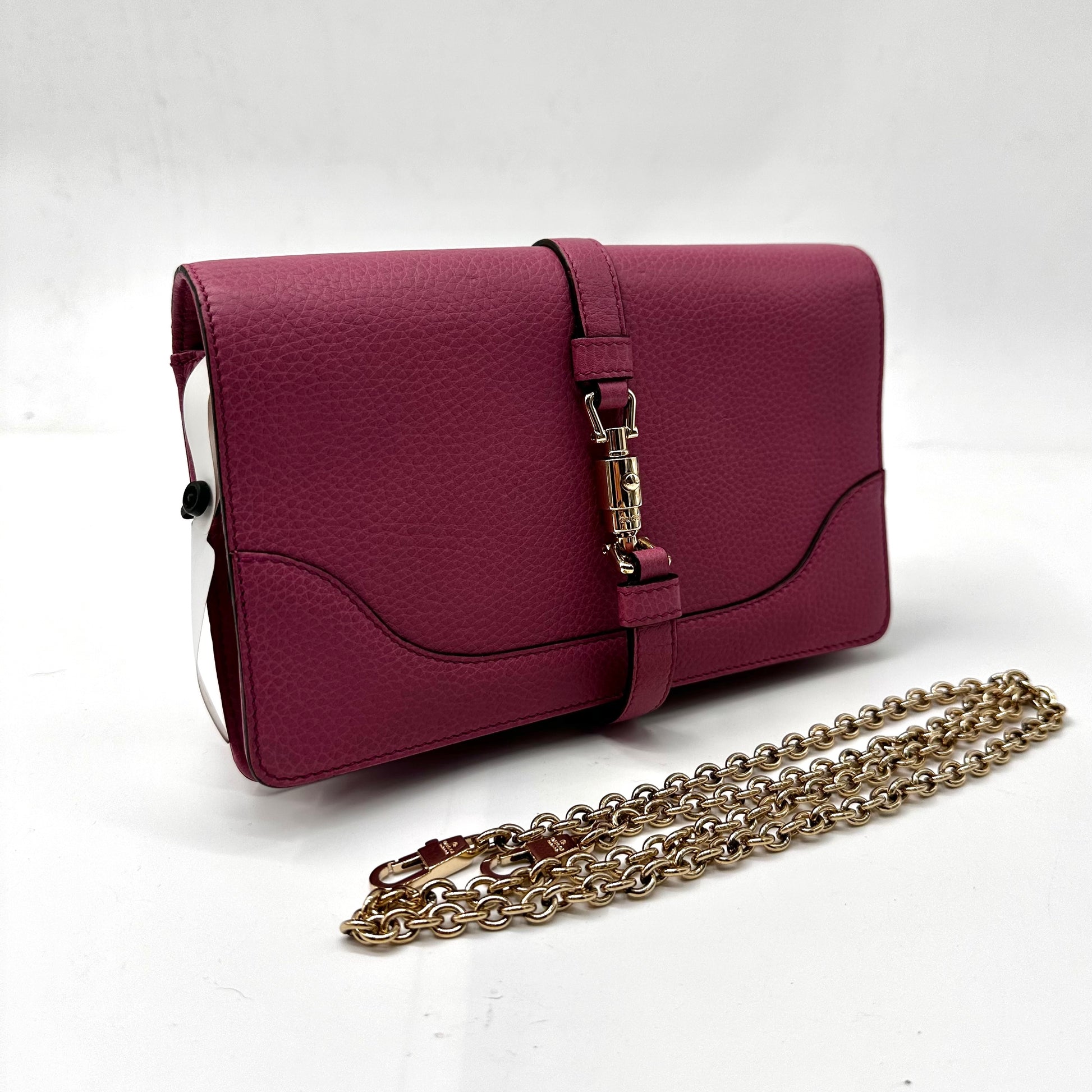 GUCCI  Pebbled Calfskin Piston Broadway Evening Bag Fresia Rose