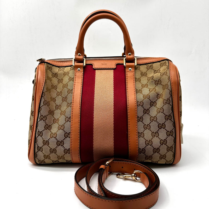 GUCCI  Monogram Vintage Web Medium Boston Pink