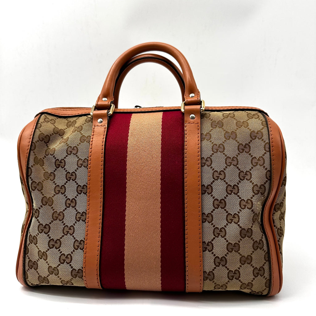 GUCCI  Monogram Vintage Web Medium Boston Pink