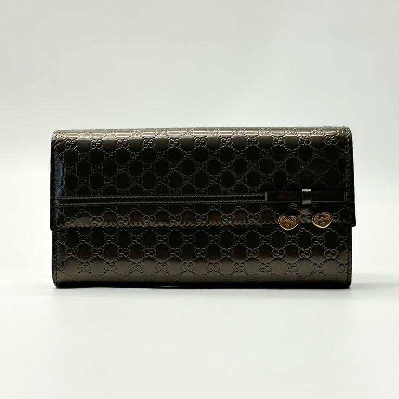 Gucci Bow Heart Continental Wallet Microguccissima Patent Long