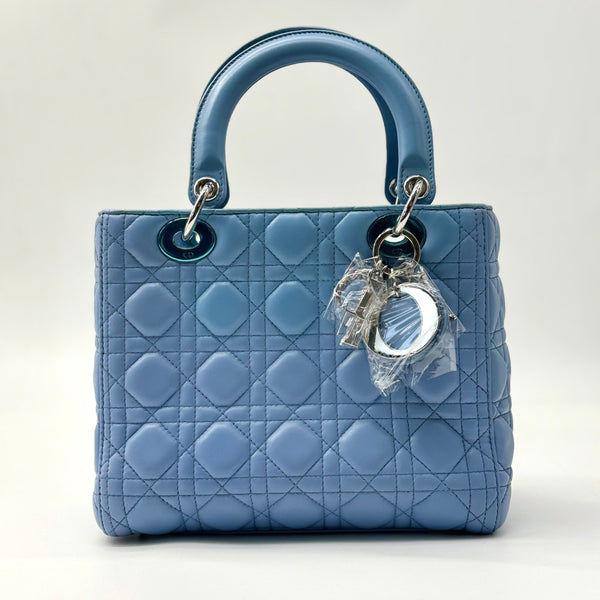 CHRISTIAN DIOR  Lambskin Cannage Medium Lady Dior Blue