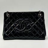 CHANEL  Patent Quilted Timeless CC Shopping Tote Black