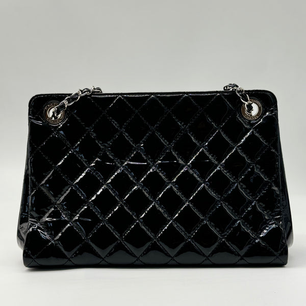 CHANEL  Patent Quilted Timeless CC Shopping Tote Black