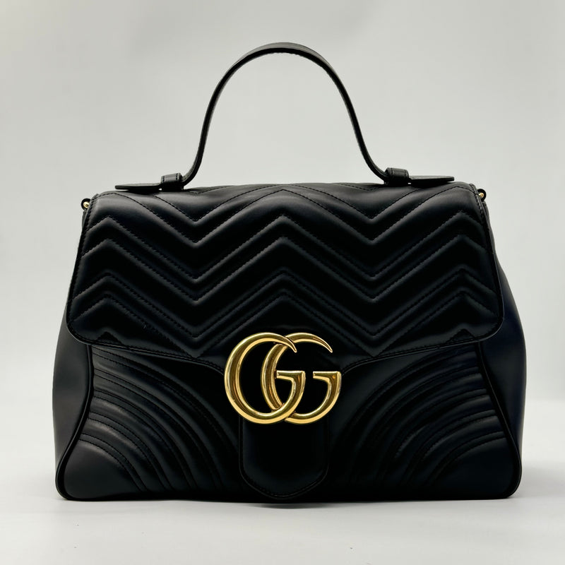 Gucci GG Marmont Top Handle Flap Bag Matelasse Leather Small